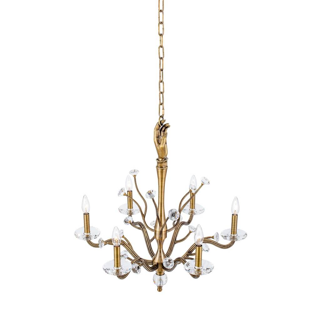 Kalco Lighting Venus 26-in 6 Light Socket Historic Brass Chandelier