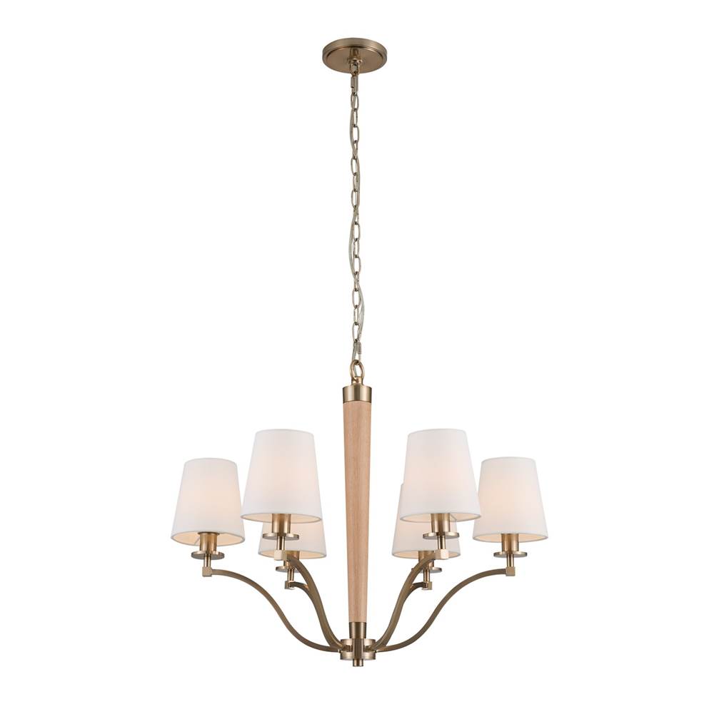 Kalco Lighting Curva 27-in 6 Light Socket Brushed Champagne Gold Chandelier