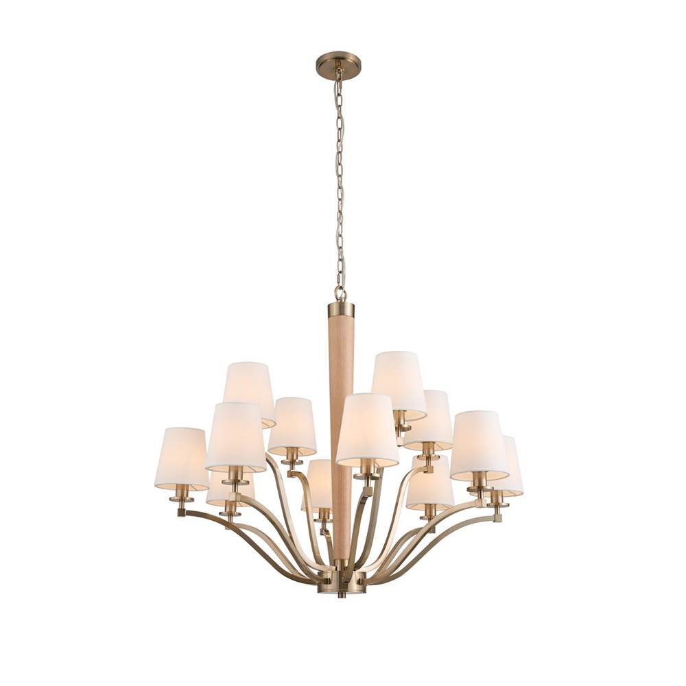 Kalco Lighting Curva 36-in 12 Light Socket Brushed Champagne Gold Tiered Chandelier