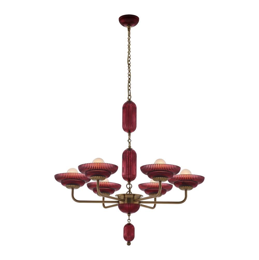 Kalco Lighting 519671STB/MGNT Satin Brass Verde 40-in 6 Light Socket Satin Brass Chandelier Image 3