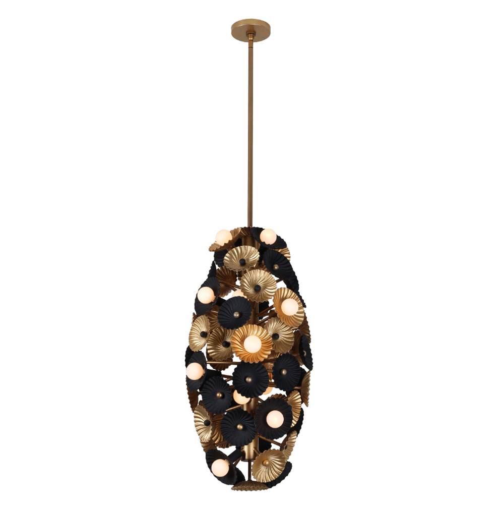 Kalco Lighting Damask 16-in 20 Light Socket Matte Black W/ Vintage Brass Chandelier