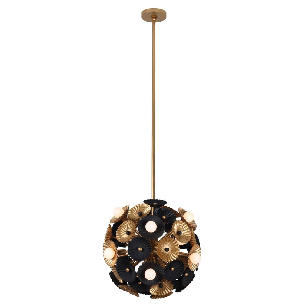 Kalco Lighting Damask 18-in 6 Light Socket Matte Black W/ Vintage Brass Semi-flush Mount