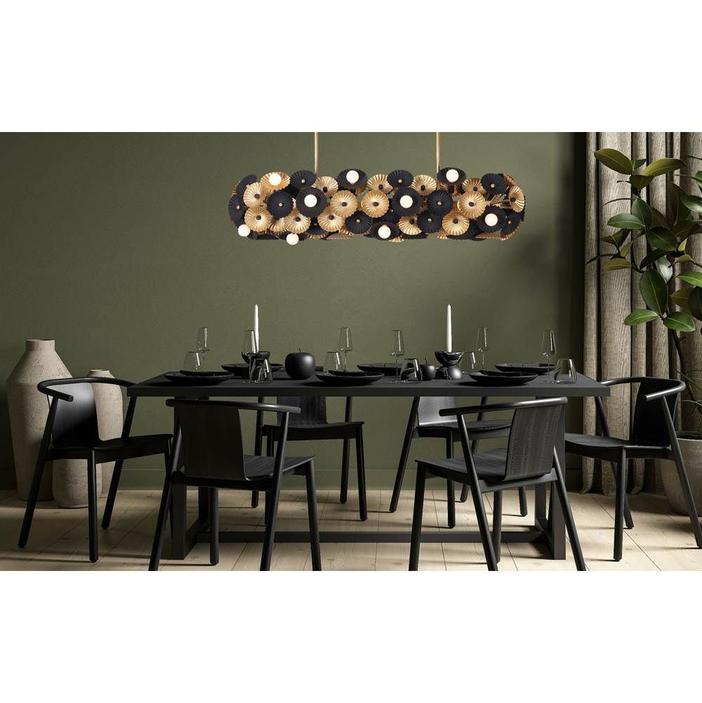 Kalco Lighting Damask 48-in 6 Light Socket Matte Black W/ Vintage Brass Linear Pendant