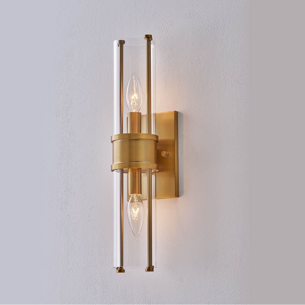 Kalco Lighting Duet 17-in 2 Light Socket Vintage Brass Wall Sconce