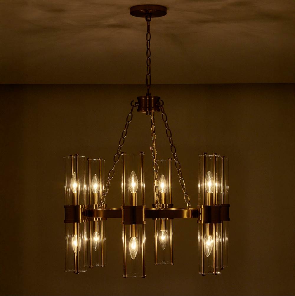 Kalco Lighting Duet 26-in 12 Light Socket Vintage Brass Chandelier