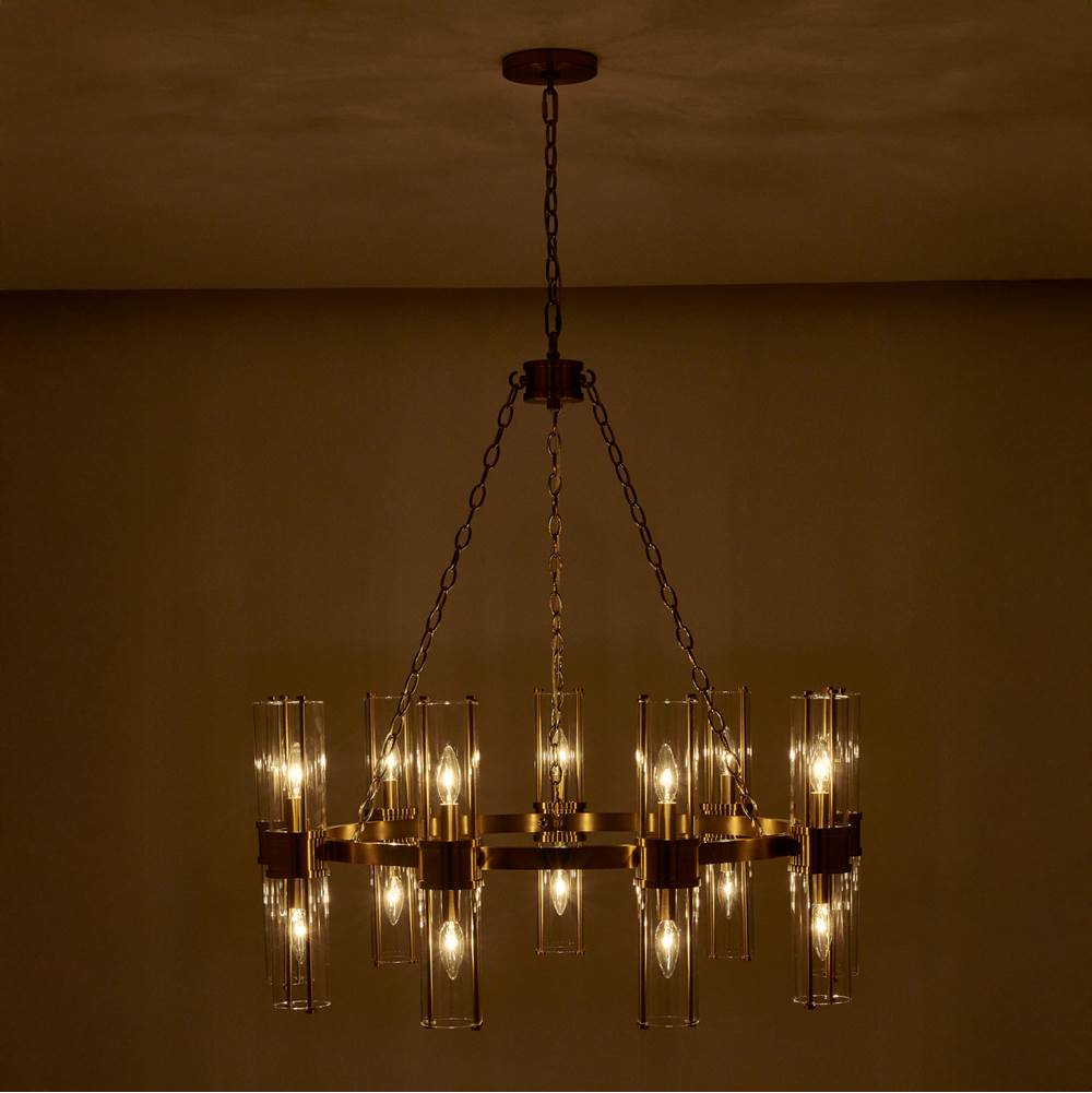 Kalco Lighting Duet 36-in 18 Light Socket Vintage Brass Chandelier