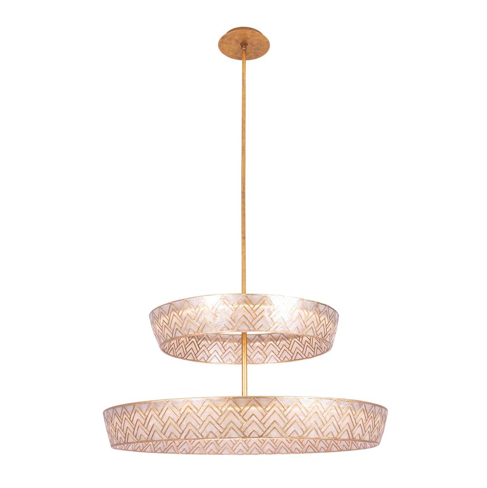 Kalco Lighting 523157OL Oxidized Gold Leaf Geo 28-in 2 Light Led Oxidized Gold Leaf Tiered Chandelier Image 1
