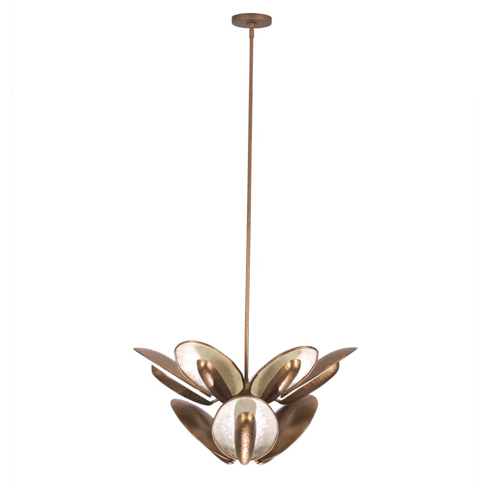 Kalco Lighting Spat 27-in 9 Light Led Pearlized Antique Brass Tiered Chandelier