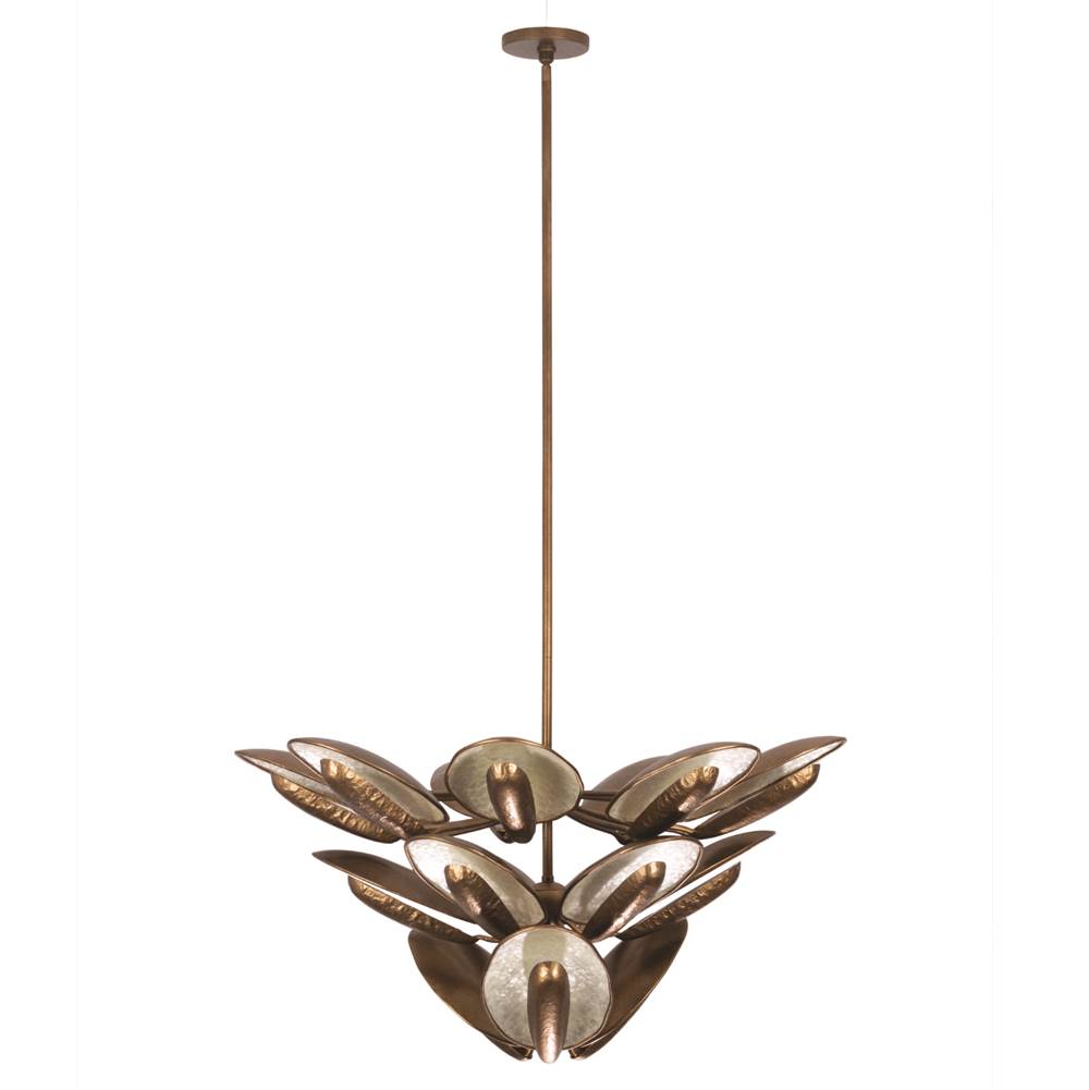 Kalco Lighting Spat 37-in 1 Light Led Pearlized Antique Brass Tiered Chandelier