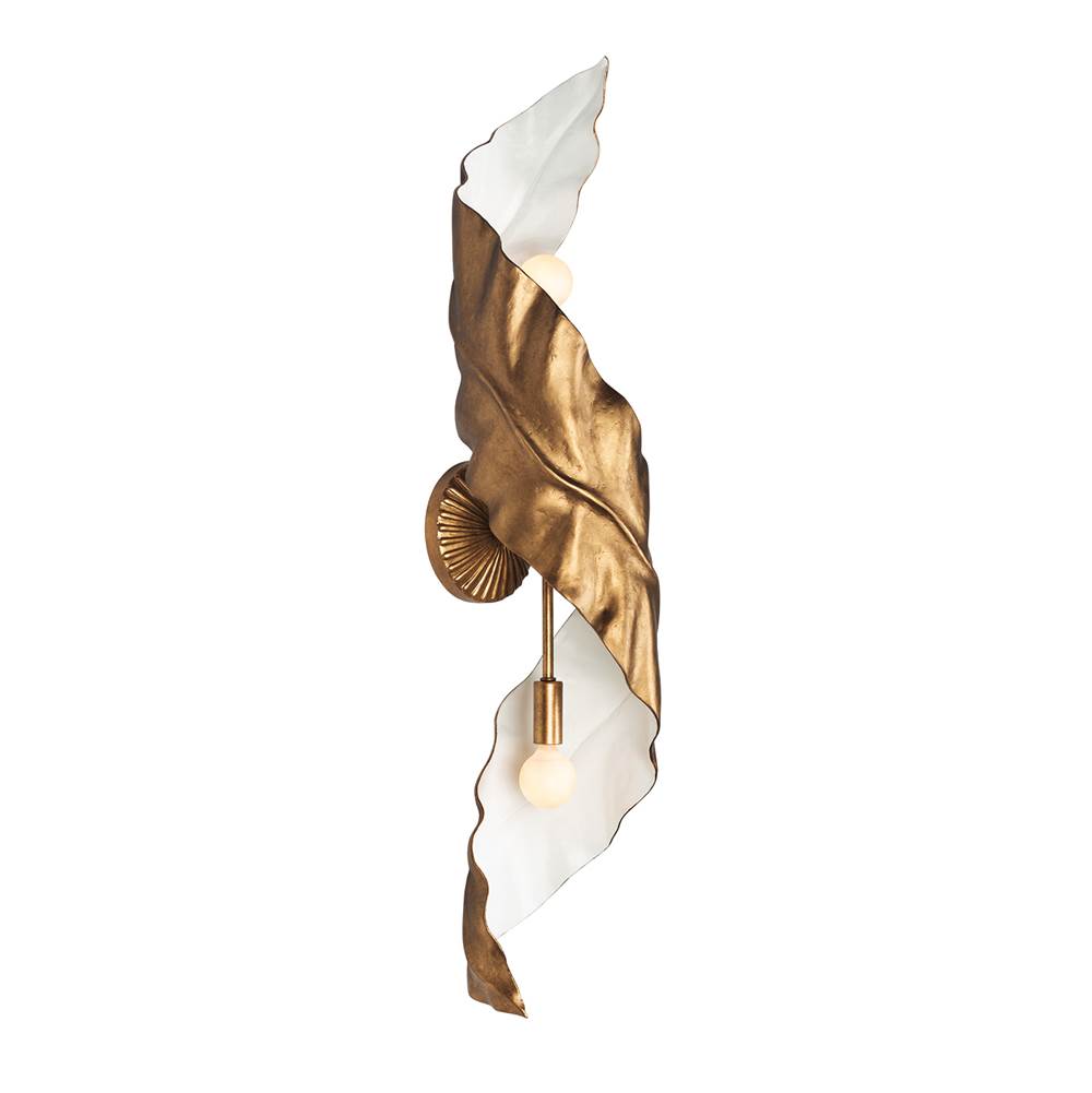 Kalco Lighting Spira 34-in 2 Light Socket Pearlized Antique Brass W/ White Wall Sconce