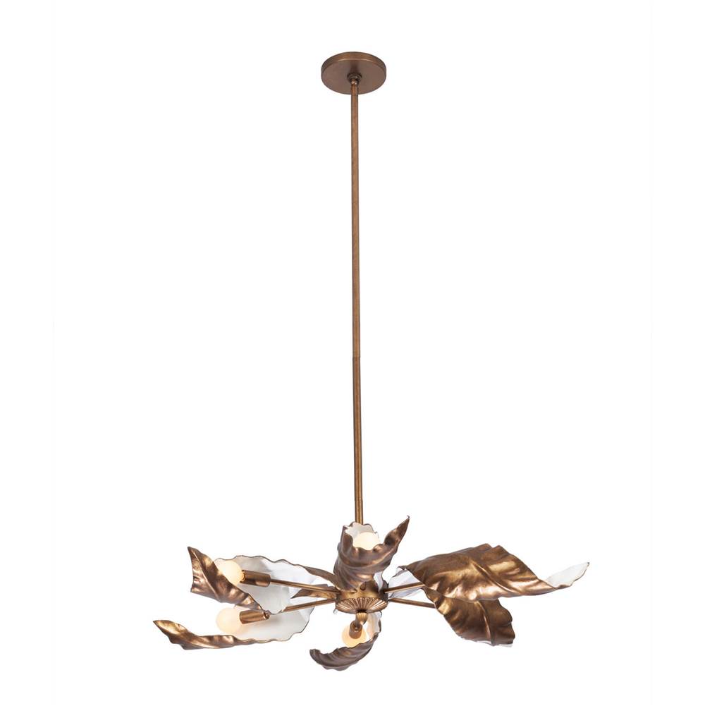 Kalco Lighting Spira 36-in 6 Light Socket Pearlized Antique Brass W/ White Chandelier