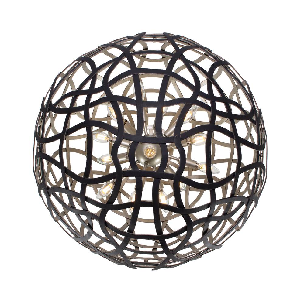 Kalco Lighting Entice 28-in 13 Light Socket Matte Black W/ Tarnish Silver Pendant