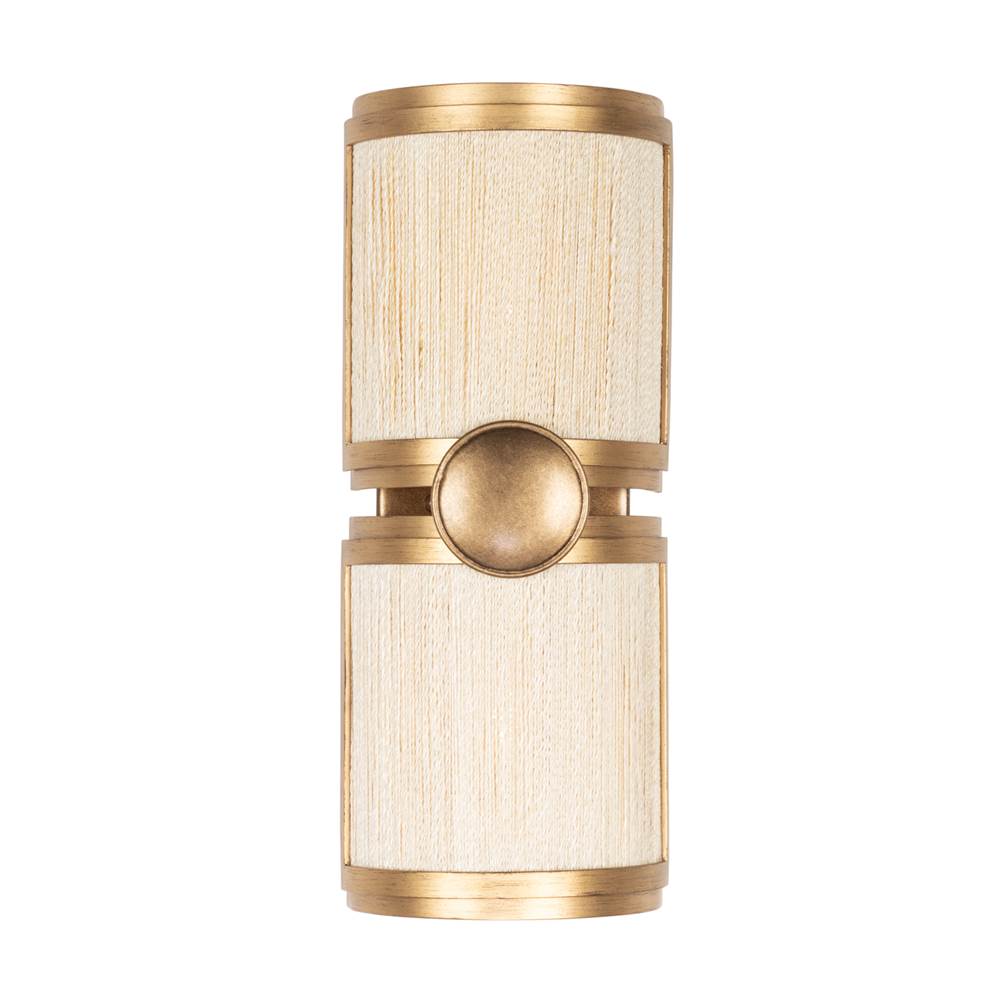 Kalco Lighting 526821PABMG Pearlized Antique Brass With Modern Gold Button 16-in 2 Light Socket Pearlized Antique Brass Modern Gold Wall Sconce Image 1