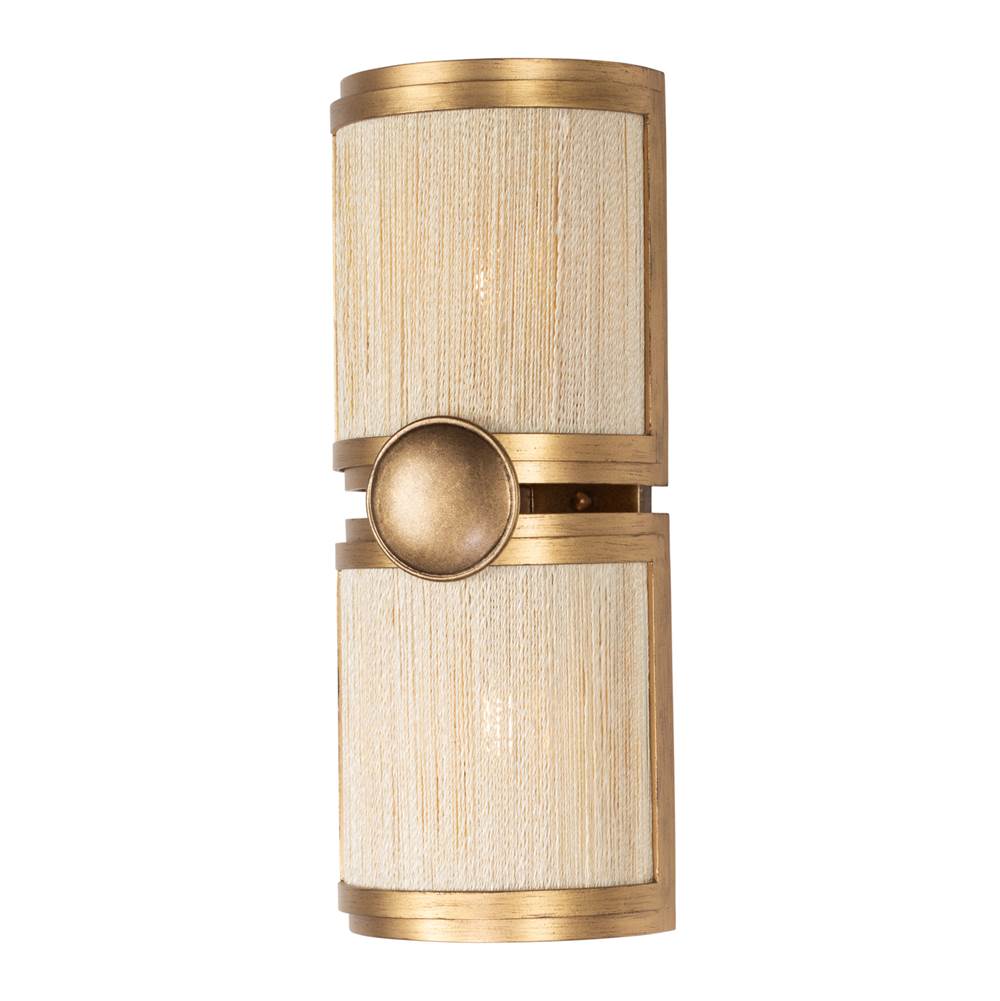 Kalco Lighting Button 16-in 2 Light Socket Pearlized Antique Brass Modern Gold Wall Sconce