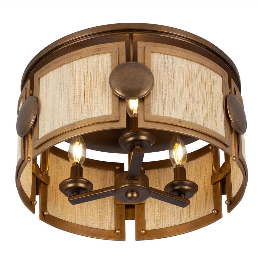 Kalco Lighting 526845PABMG Pearlized Antique Brass With Modern Gold Button 19-in 3 Light Socket Pearlized Antique Brass And Modern Gold Semi-flush Mount Image 4