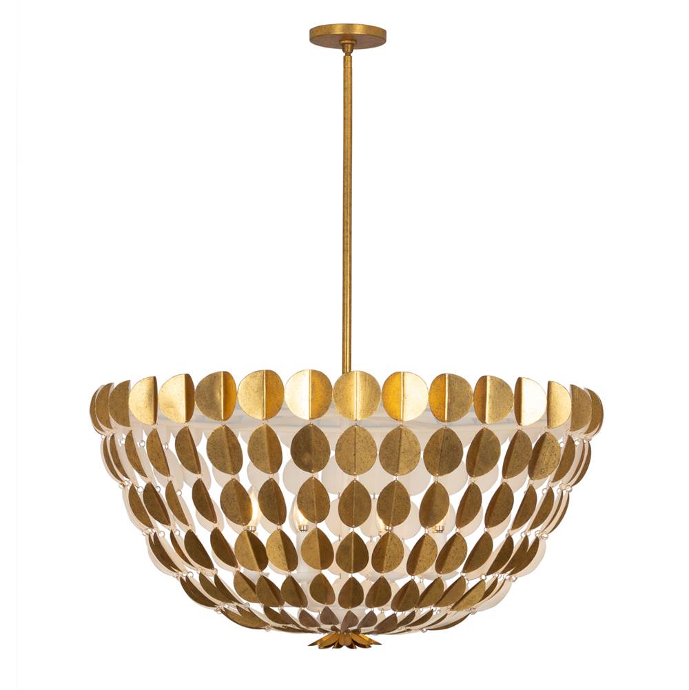 Kalco Lighting 527455OLW Oxidized Gold Leaf With White Amor 36-in 8 Light Socket Oxidized Gold Leaf And White Chandelier Image 1