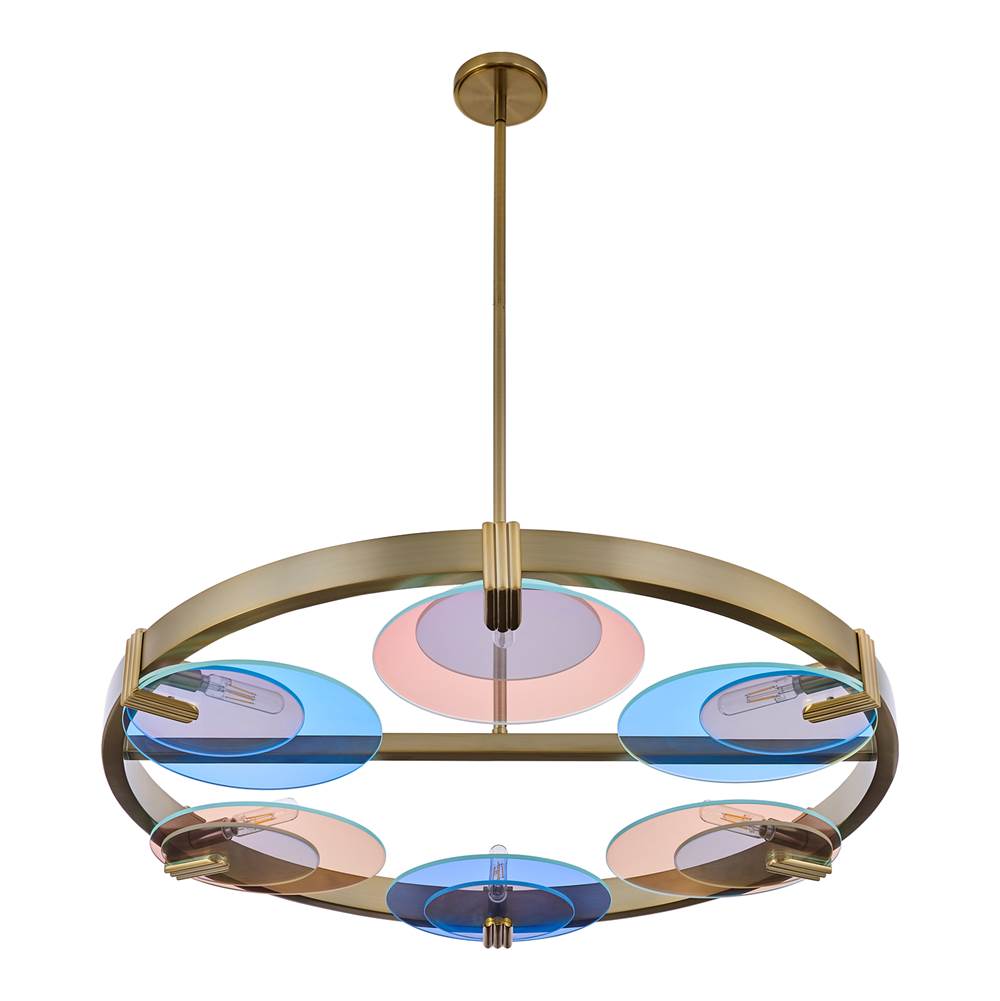 Kalco Lighting Optics 36-in 6 Light Socket Winter Brass Chandelier