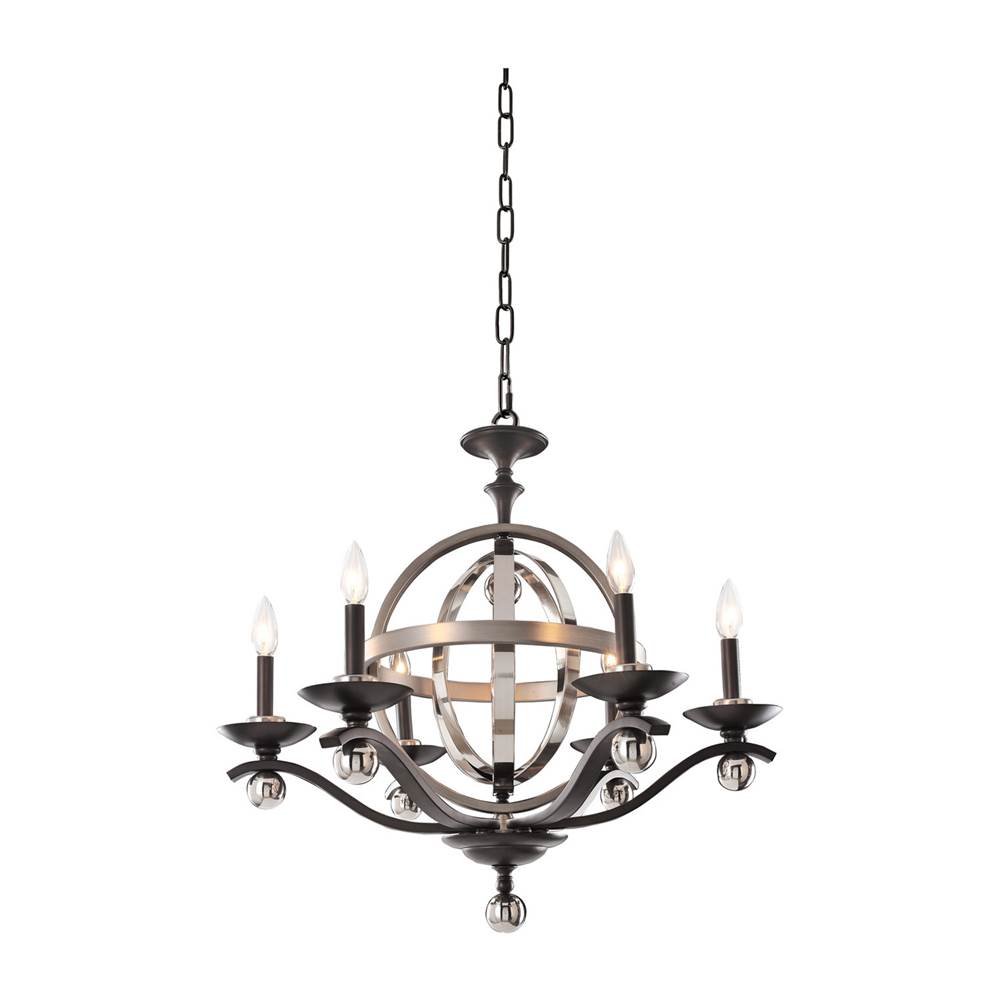 Kalco Lighting Rothwell 28.5-in 6 Light Socket Polished Satin Nickel Tiered Chandelier
