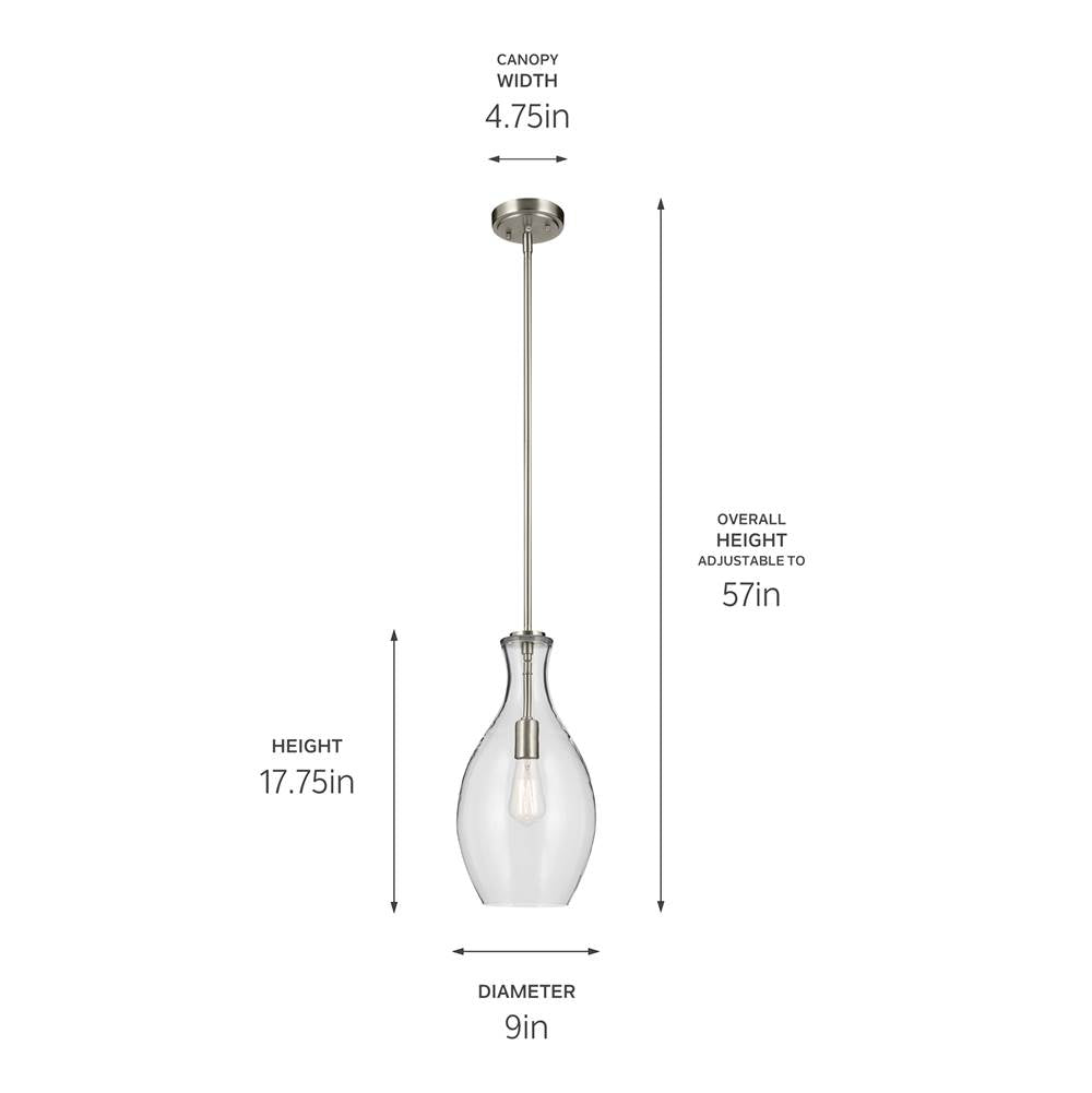 Kichler Lighting 42047NI Brushed Nickel Everly 17.75'' 1-light Bell Pendant With Clear Glass In Brushed Nickel Image 2