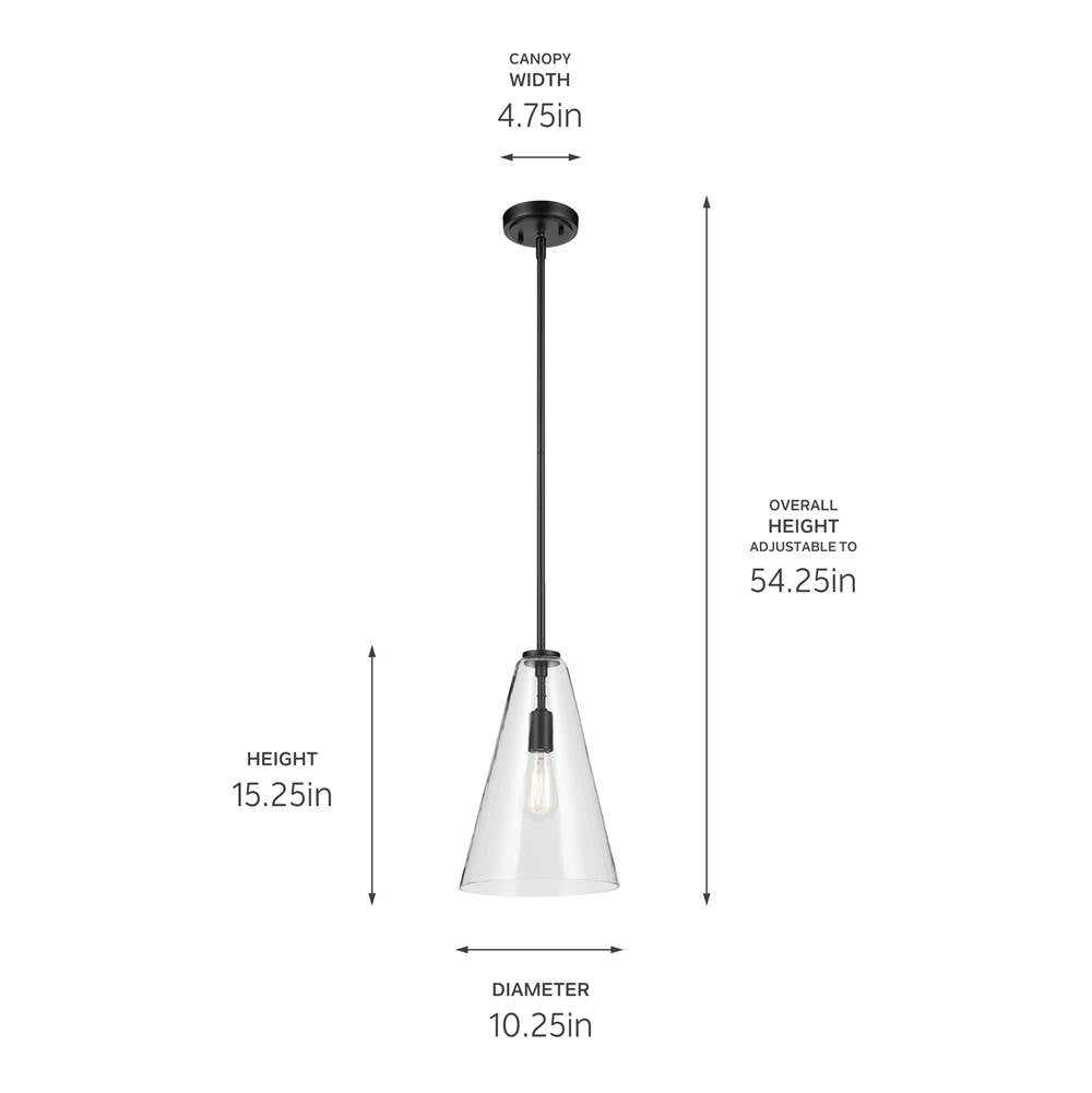 Kichler Lighting 42199BK Black Everly 15.25'' 1-light Cone Pendant With Clear Glass In Black Image 2