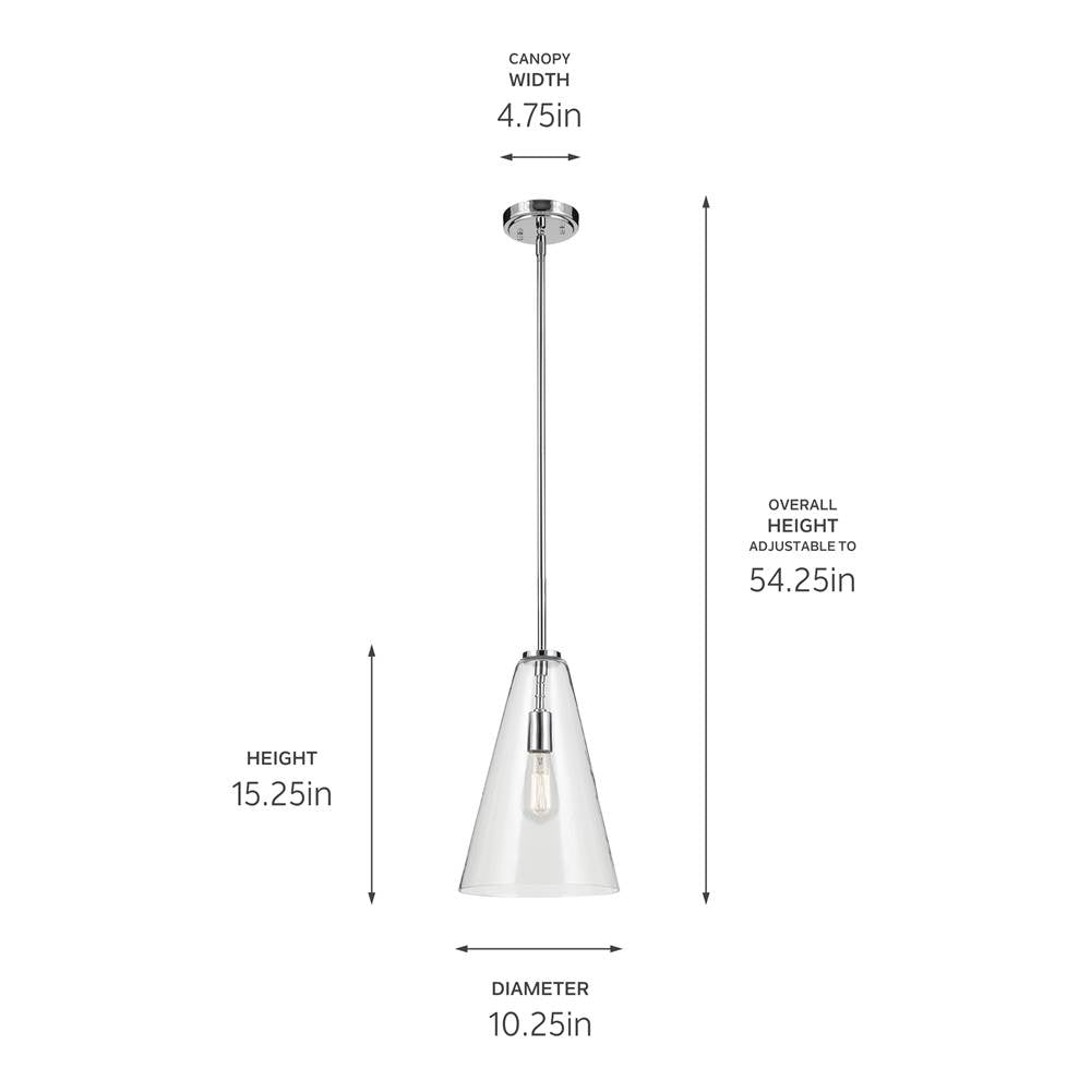 Kichler Lighting 42199CH Chrome Everly 15.25'' 1-light Cone Pendant With Clear Glass In Chrome Image 2
