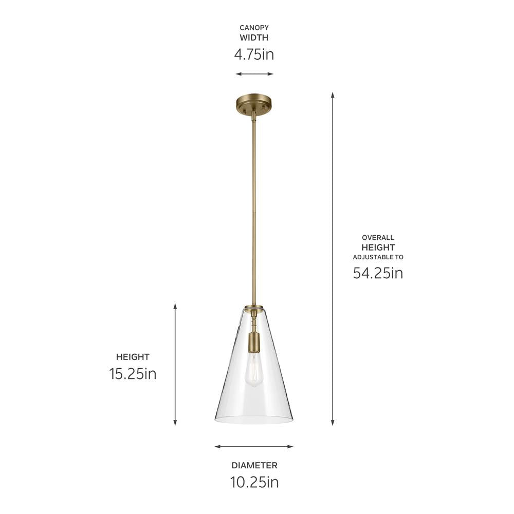 Kichler Lighting 42199NBR Natural Brass Everly 15.25'' 1-light Cone Pendant With Clear Glass In Natural Brass Image 2