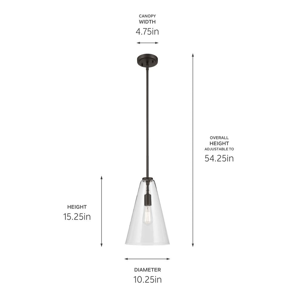 Kichler Lighting 42199OZ Olde Bronze Everly 15.25'' 1-light Cone Pendant With Clear Glass In Olde Bronze Image 2