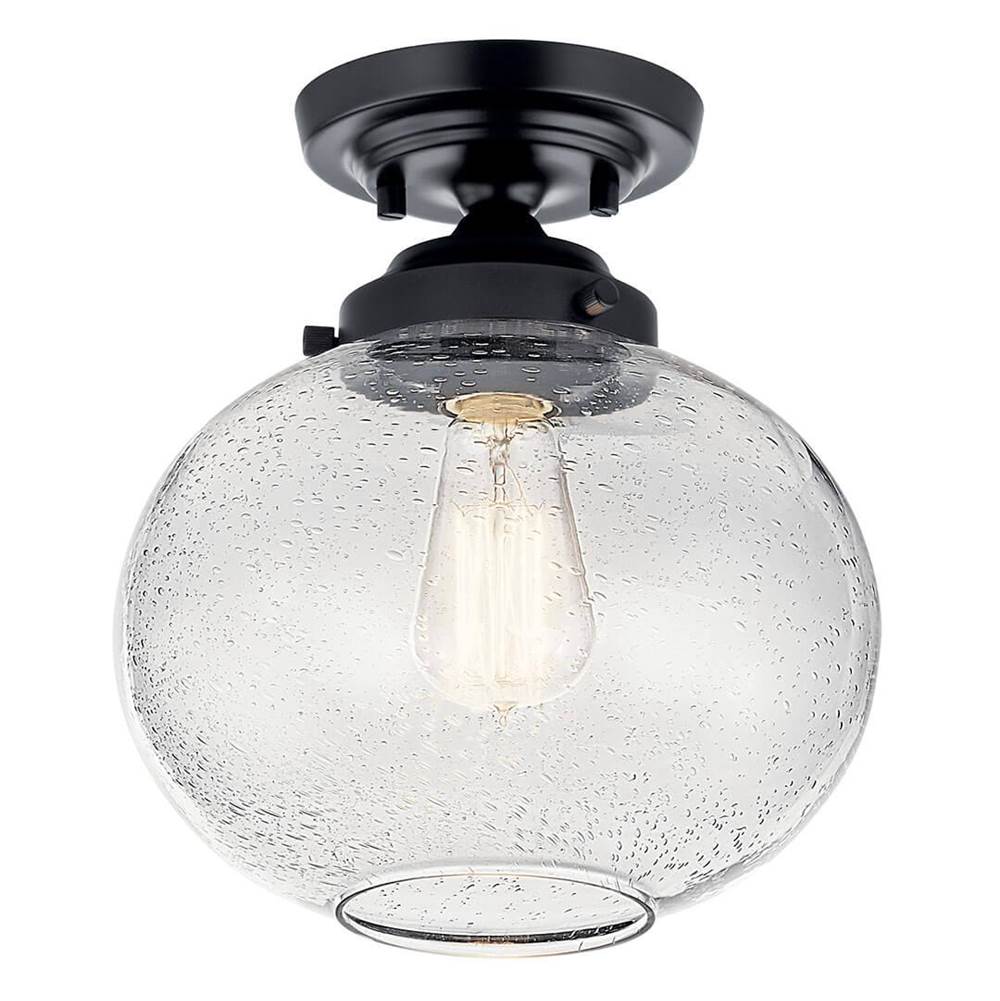 Kichler Lighting 42296BK Black Avery 11 Inch 1 Light Semi Flush With Clear Seeded Glass In Black Image 1