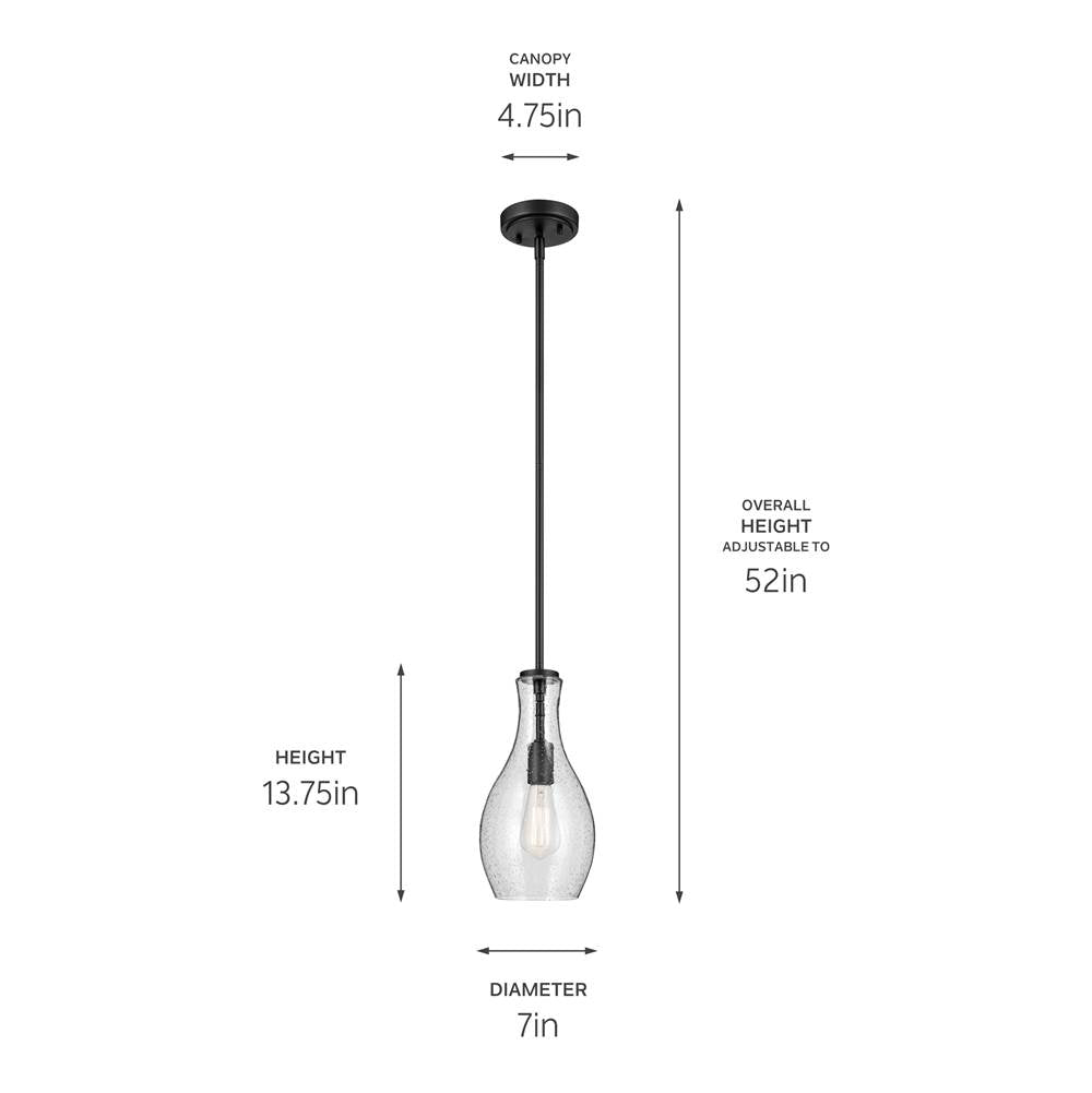 Kichler Lighting 42456BKCS Black Everly 13.75'' 1-light Bell Pendant With Clear Seeded Glass In Black Image 2