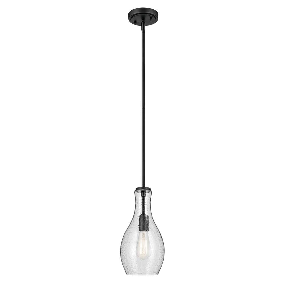 Kichler Lighting 42456BKCS Black Everly 13.75'' 1-light Bell Pendant With Clear Seeded Glass In Black Image 1