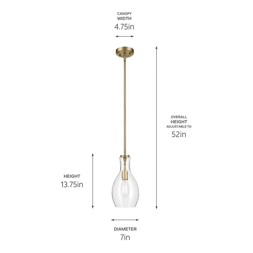 Kichler Lighting 42456NBRCS Natural Brass Everly 13.75'' 1-light Bell Pendant With Clear Seeded Glass In Brushed Natural Brass Image 2