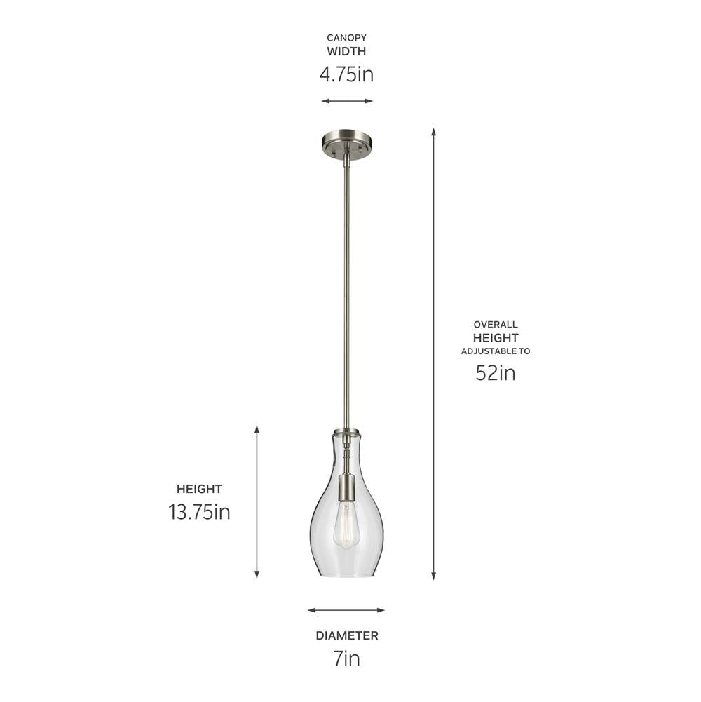 Kichler Lighting 42456NI Brushed Nickel Everly 13.75'' 1-light Bell Pendant With Clear Glass In Brushed Nickel Image 2