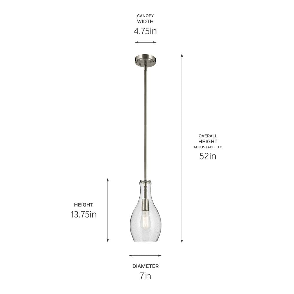 Kichler Lighting 42456NICS Brushed Nickel Everly 13.75'' 1-light Bell Pendant With Clear Seeded Glass In Brushed Nickel Image 2
