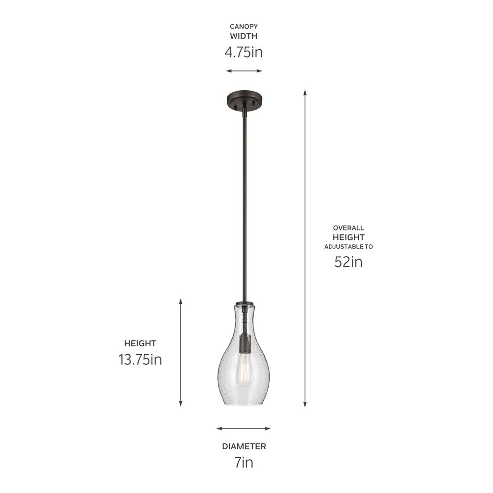 Kichler Lighting 42456OZCS Olde Bronze Everly 13.75'' 1-light Bell Pendant With Clear Seeded Glass In Olde Bronze Image 2
