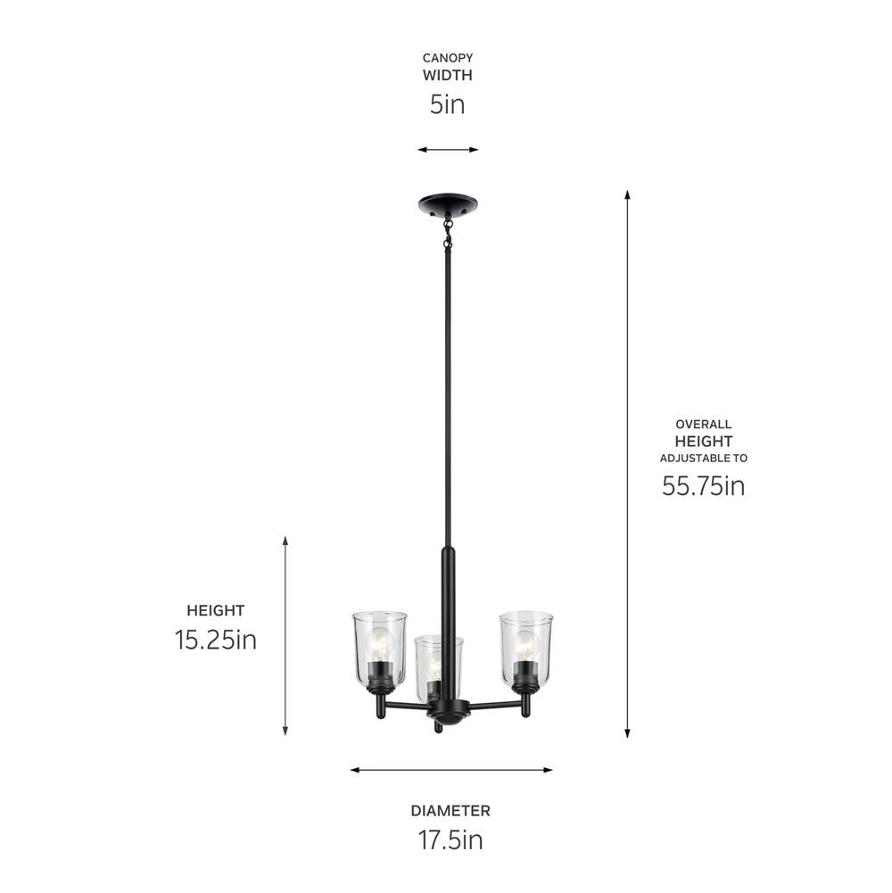 Kichler Lighting 43670BKCLR Black Shailene 15.25'' 3-light Mini Chandelier With Clear Glass In Black Image 2