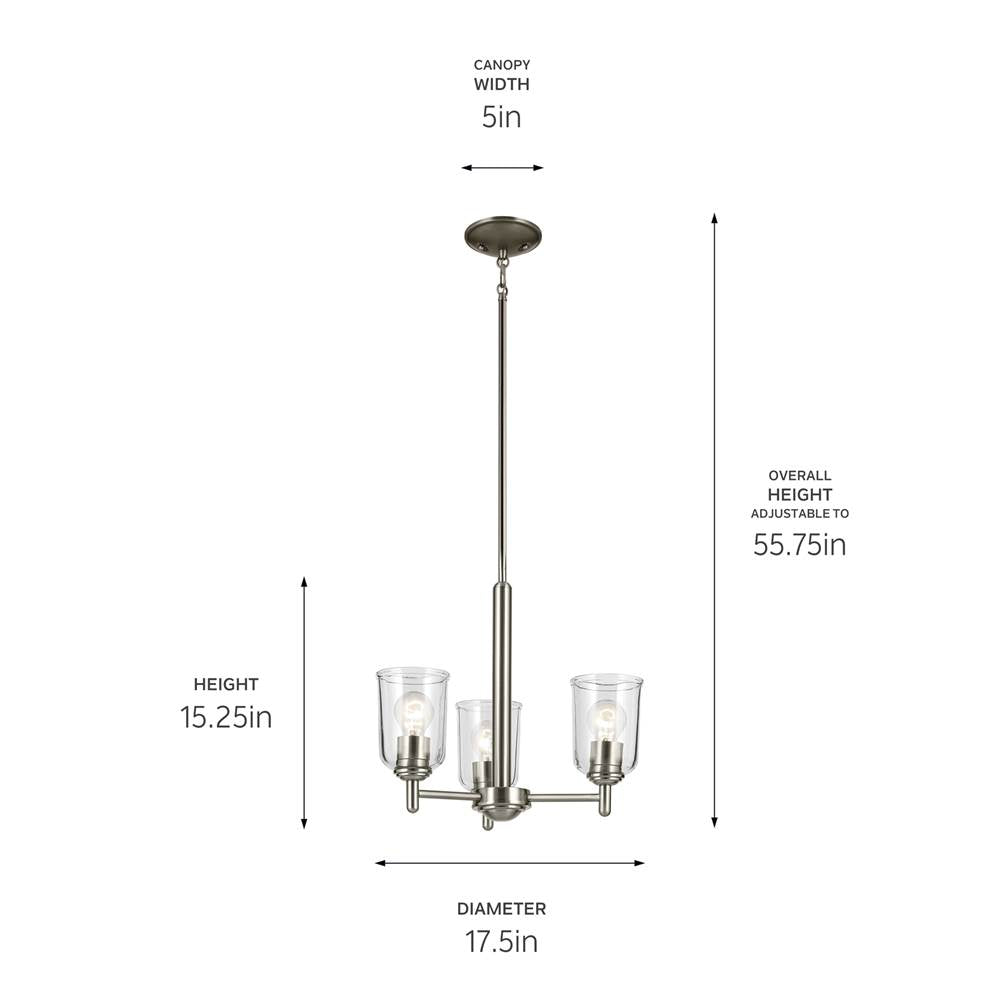 Kichler Lighting 43670NICLR Brushed Nickel Shailene 15.25'' 3-light Mini Chandelier With Clear Glass In Brushed Nickel Image 2
