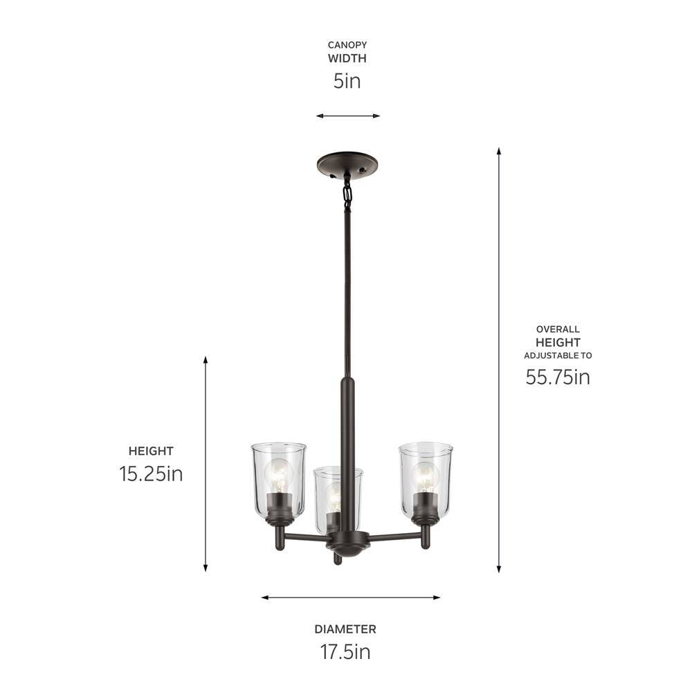 Kichler Lighting 43670OZCLR Olde Bronze Shailene 15.25'' 3-light Mini Chandelier With Clear Glass In Olde Bronze Image 2