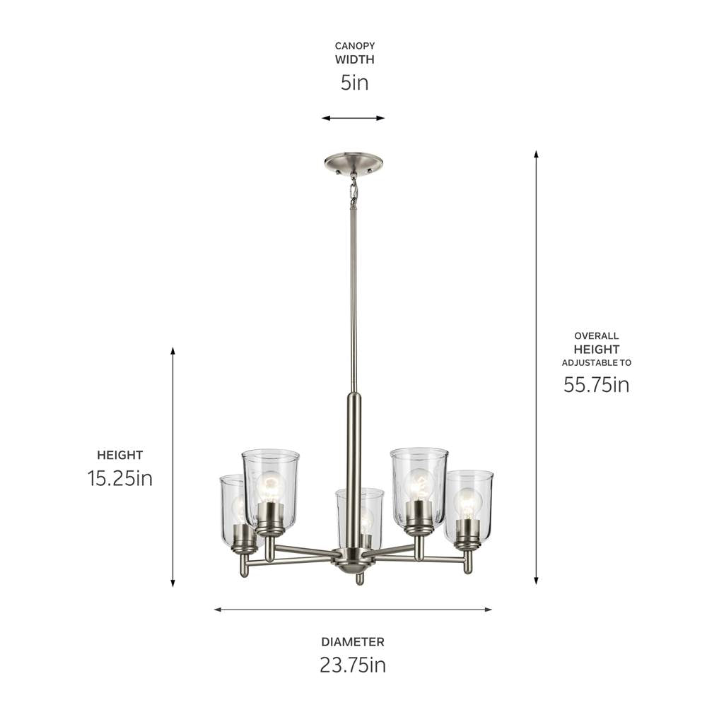 Kichler Lighting 43671NICLR Brushed Nickel Shailene 15.25'' 5-light Chandelier With Clear Glass In Brushed Nickel Image 2