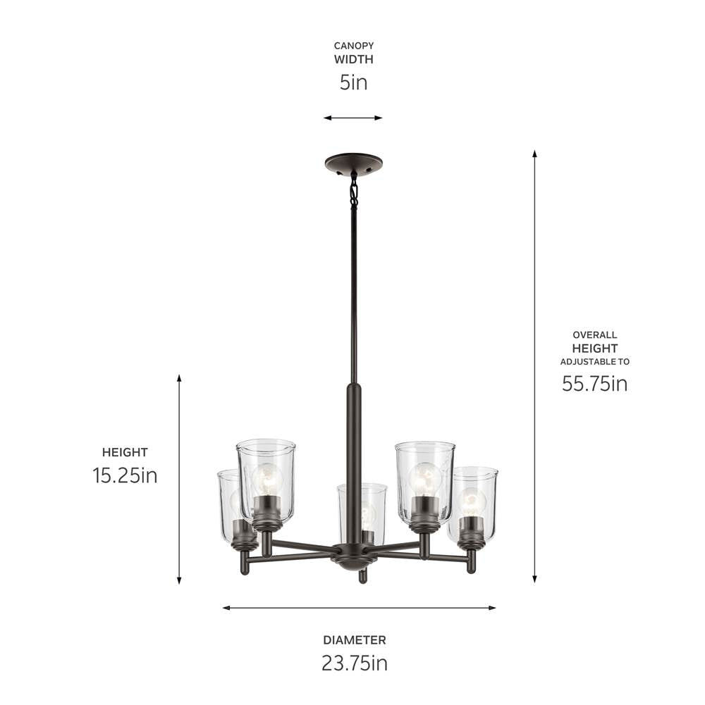 Kichler Lighting 43671OZCLR Olde Bronze Shailene 15.25'' 5-light Chandelier With Clear Glass In Olde Bronze Image 2