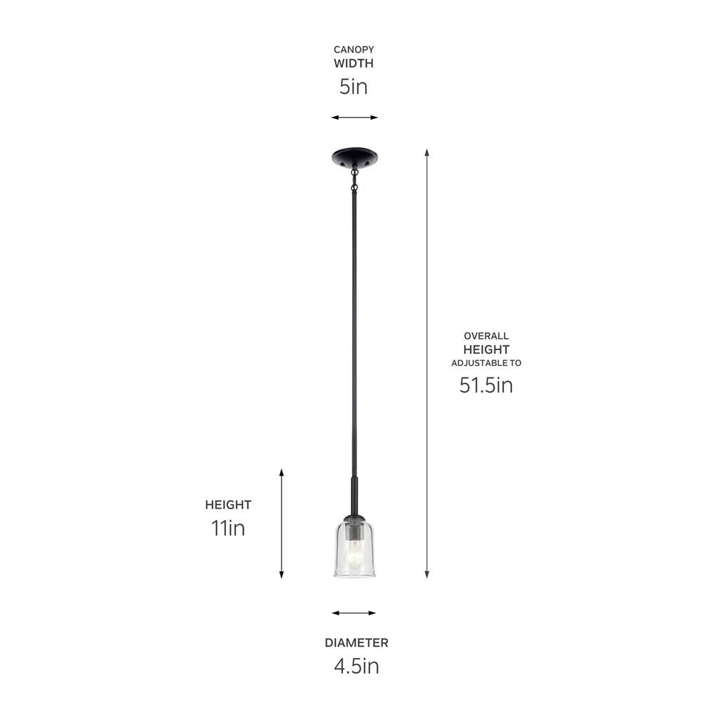 Kichler Lighting 43674BKCLR Black Shailene 11.25'' 1-light Mini Bell Pendant With Clear Glass In Black Image 2