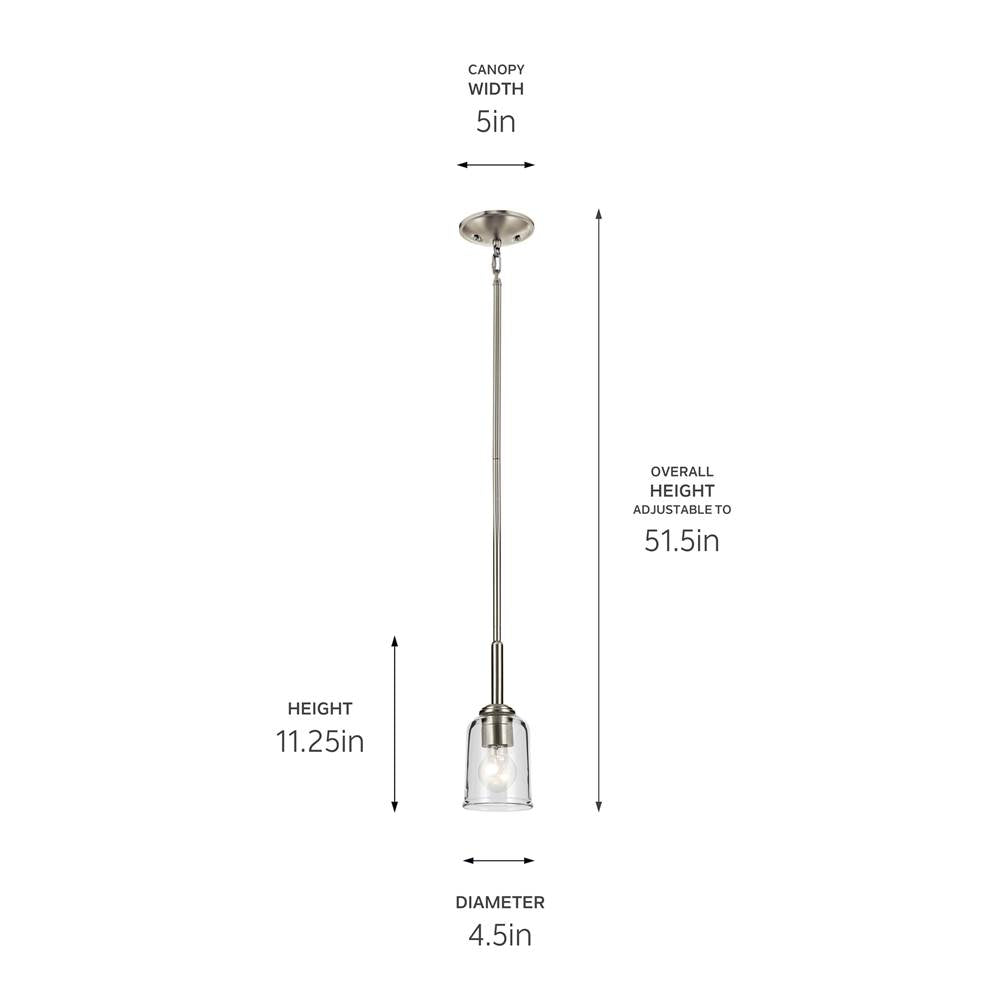 Kichler Lighting 43674NICLR Brushed Nickel Shailene 11.25'' 1-light Mini Bell Pendant With Clear Glass In Brushed Nickel Image 2