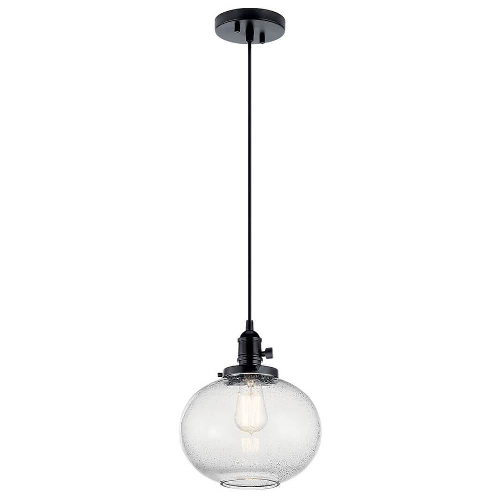 Kichler Lighting 43852BK Black Avery 11.25 Inch 1 Light Mini Pendant With Clear Seeded Glass In Black Image 1