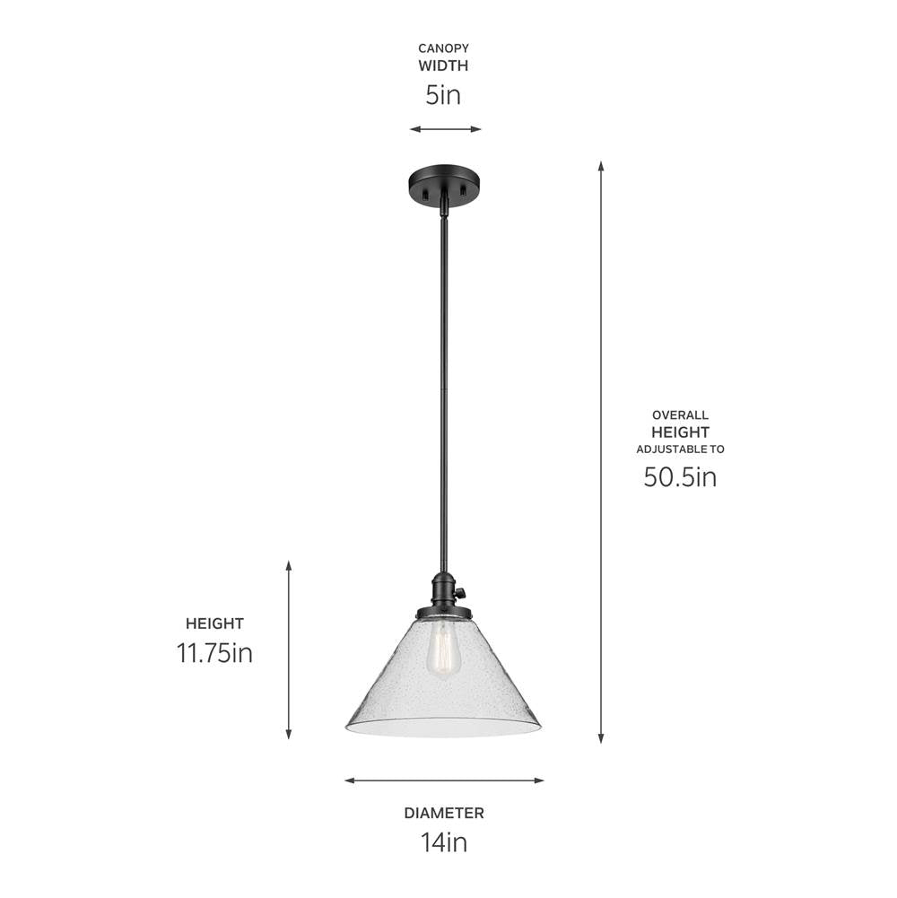 Kichler Lighting Avery 11.75'' 1-light Cone Pendant With Clear Seeded Glass In Black
