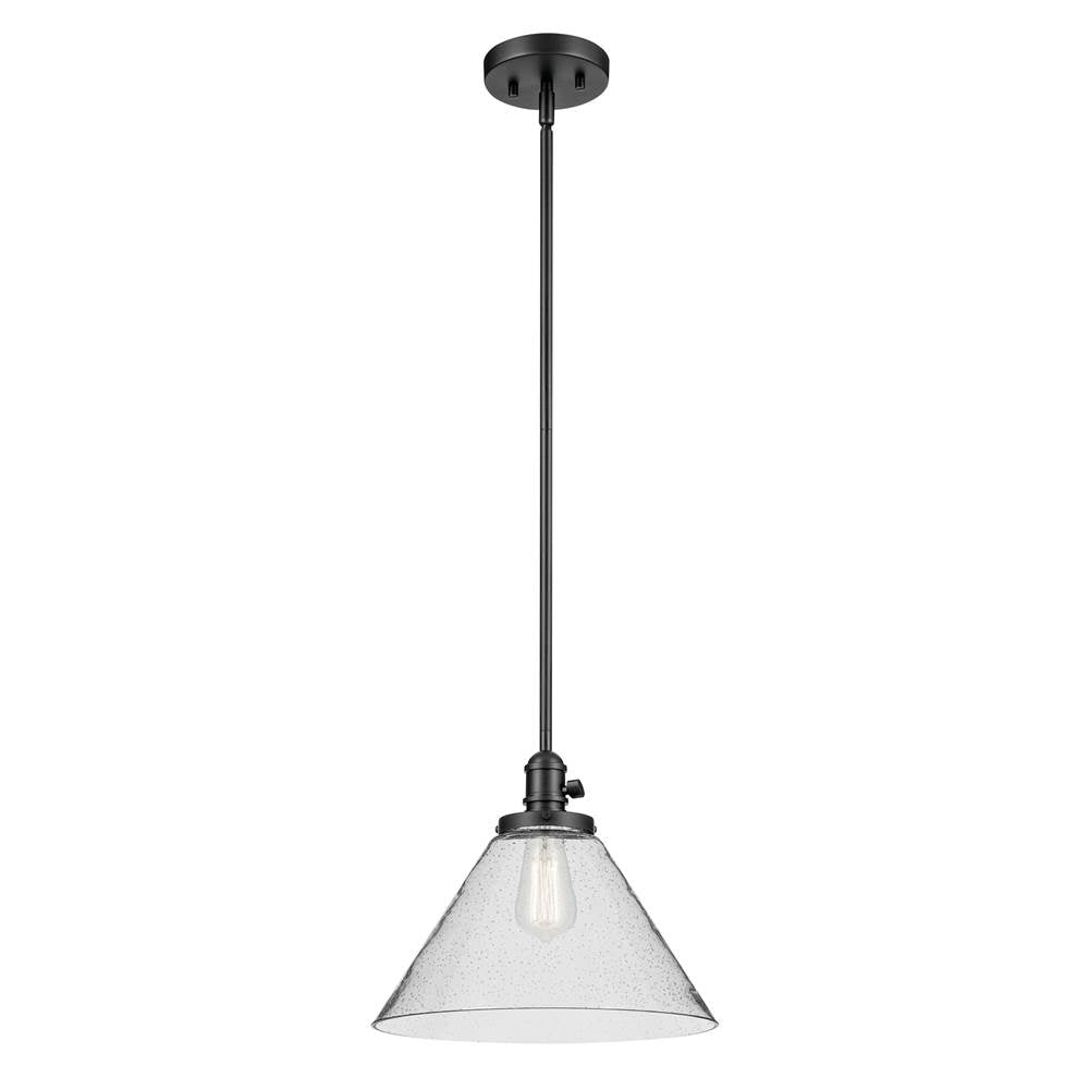 Kichler Lighting 43905BK Black Avery 11.75'' 1-light Cone Pendant With Clear Seeded Glass In Black Image 1