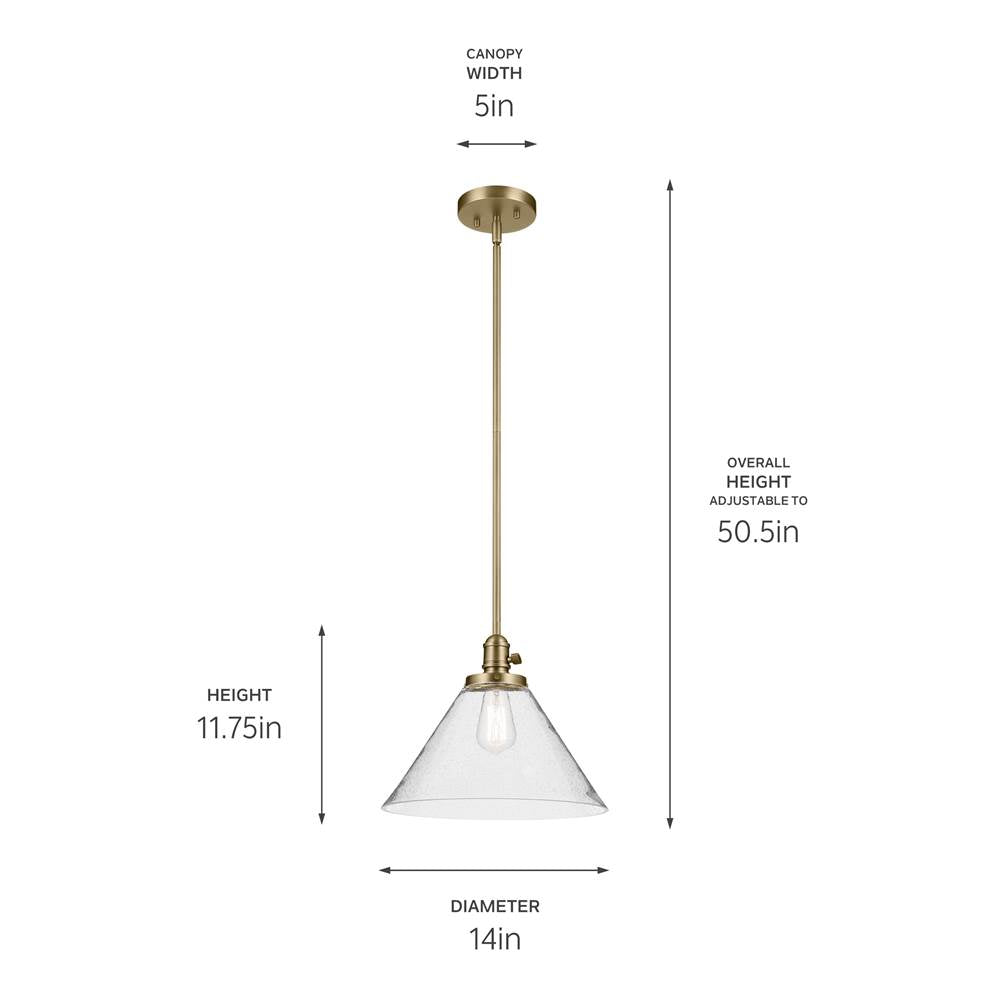 Kichler Lighting Avery 11.75'' 1-light Cone Pendant With Clear Seeded Glass In Black