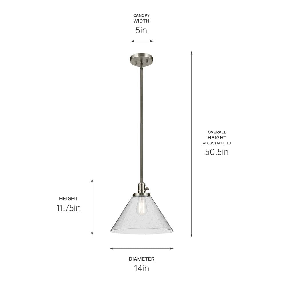 Kichler Lighting Avery 11.75'' 1-light Cone Pendant With Clear Seeded Glass In Black