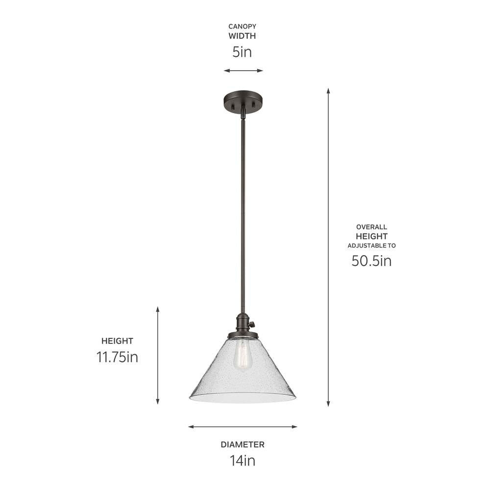 Kichler Lighting 43905OZ Olde Bronze Avery 11.75'' 1-light Cone Pendant With Clear Seeded Glass In Olde Bronze Image 2