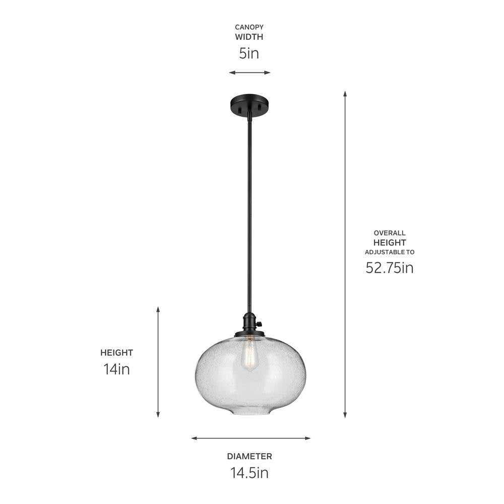 Kichler Lighting 43911BK Black Avery 14'' 1-light Globe Pendant With Clear Seeded Glass In Black Image 2