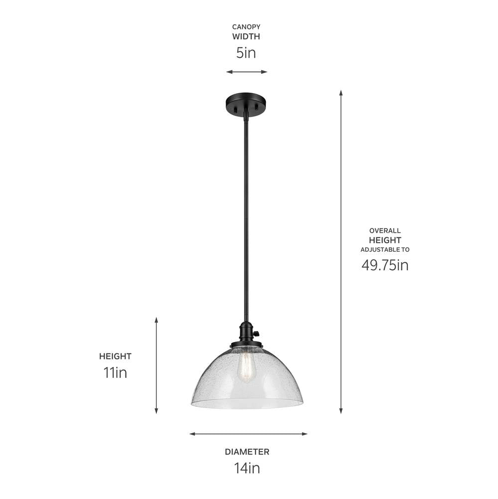 Kichler Lighting 43912BK Black Avery 11'' 1-light Dome Pendant With Clear Seeded Glass In Black Image 2