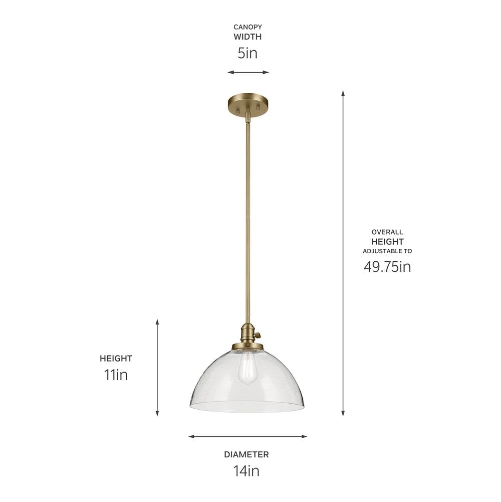 Kichler Lighting Avery 11'' 1-light Dome Pendant With Clear Seeded Glass In Black